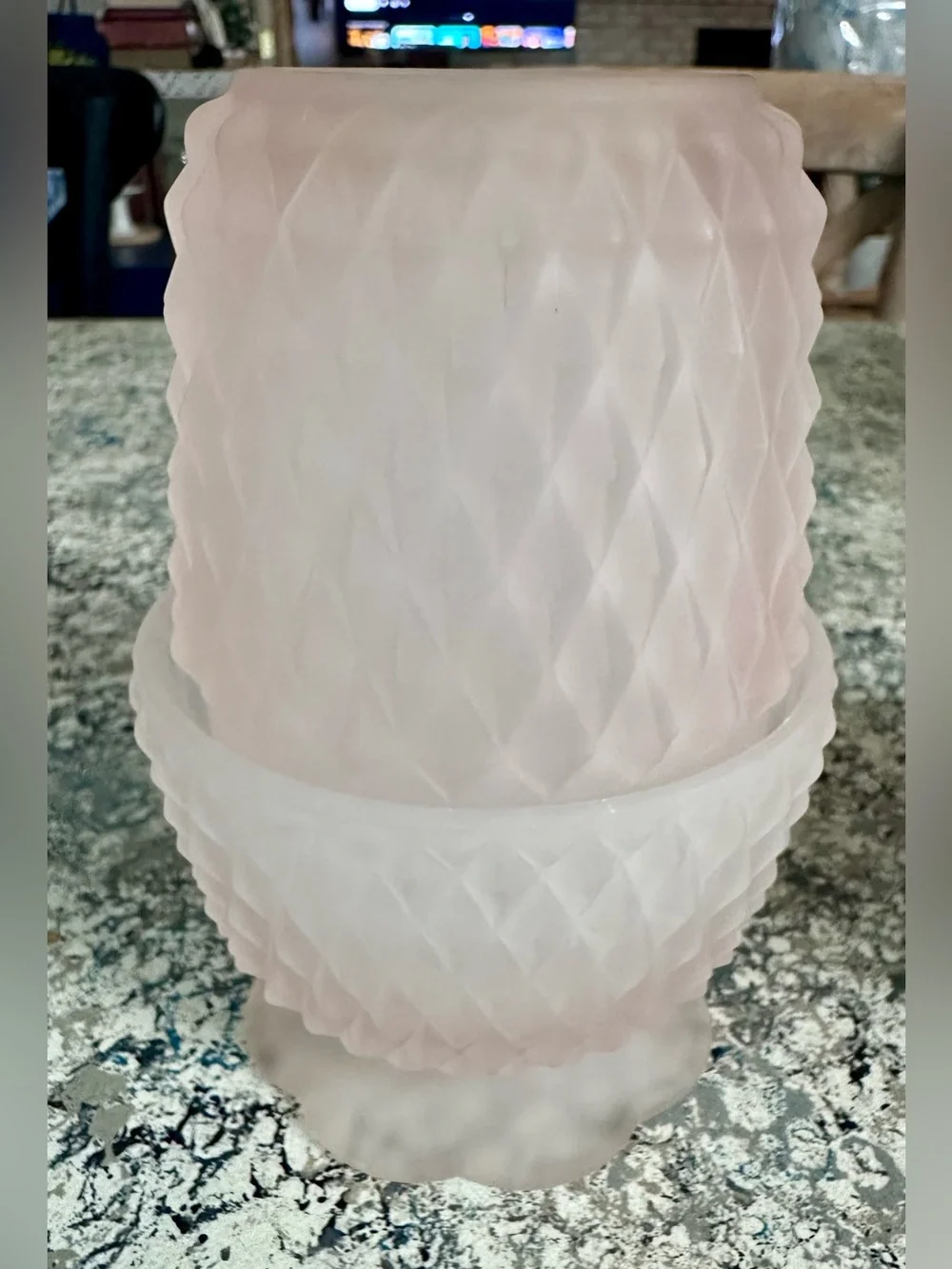 Vintage Blush Pink (frosted) Diamond Point pattern Glass Fairy Lamps - Set of 2